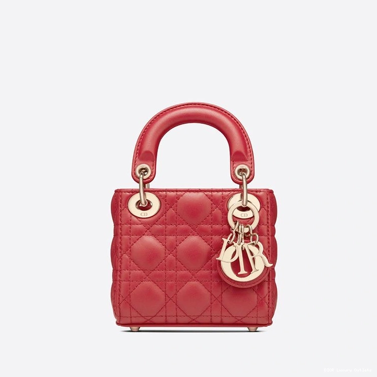 Cheap Dior Lambskin Bag Cannage Lady Red Micro 0728 Luxury